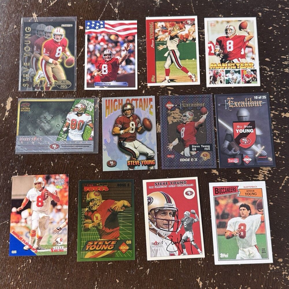 Steve Young 12 Card Lot NM With 1997 Pacific Chalk Talk & Topps High Octane Refr